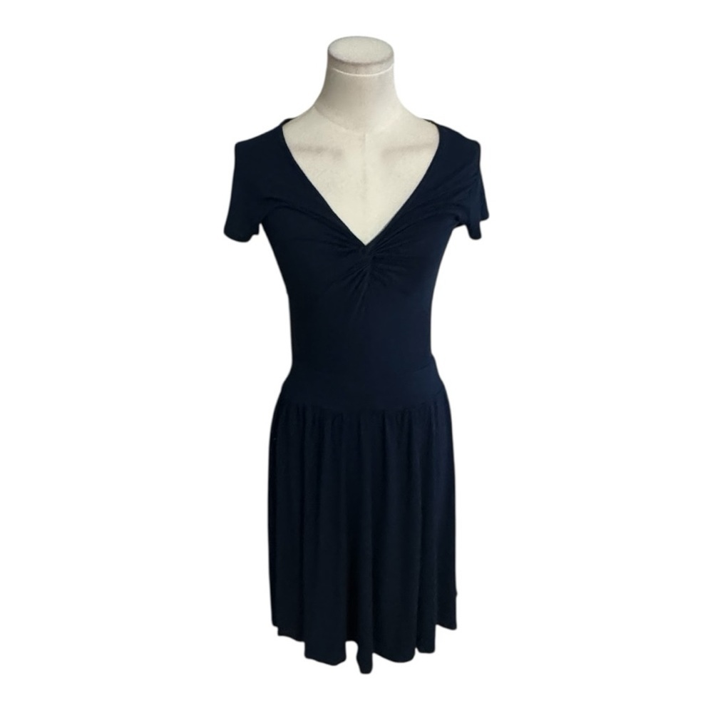DOLAN T-Shirt Navy Blue Dress Anthropologie Twist V Neck Casual Stretchy Size S - Picture 2 of 5